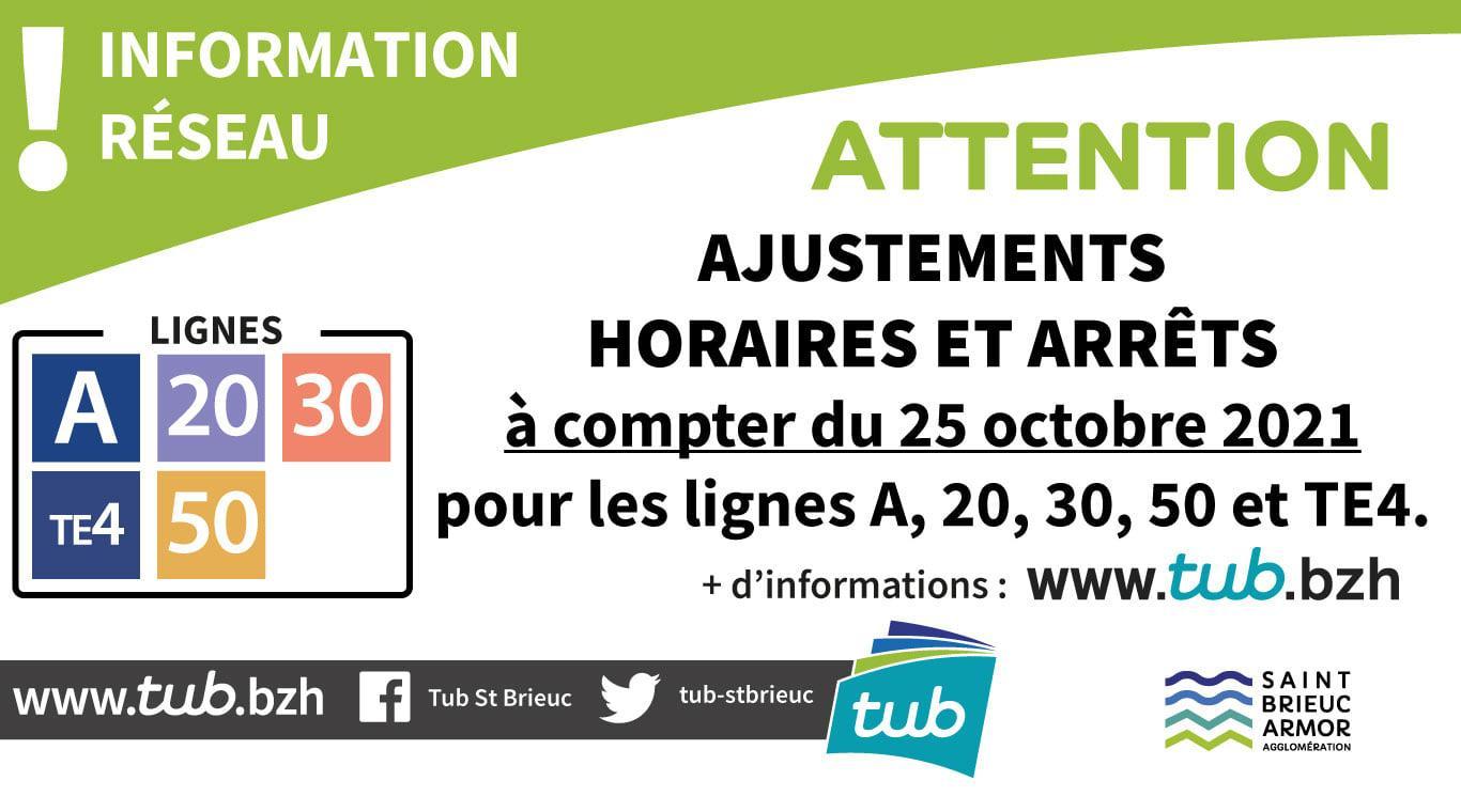 TUB changements d'horaires et d'arrêts